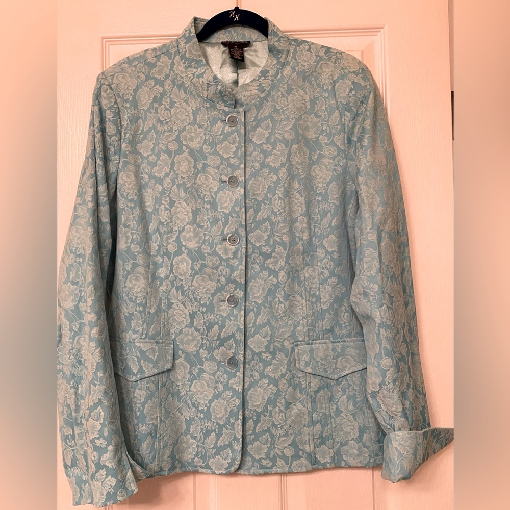 Plus size XL blazer jacket sky blue floral fully lined